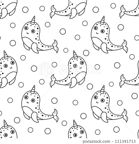 seamless pattern with cartoon narwhal seamless pattern with cartoon narwhal 111391713