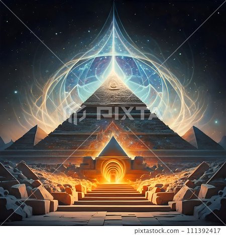 abstract view of four Dimension and ether, energy power, lost ancient civilizations. spiritual concept. digital artwork. Ai generated abstract view of four Dimension and ether, energy power, lost ancient civilizations. spiritual concept. digital artwork. Ai generated 111392417