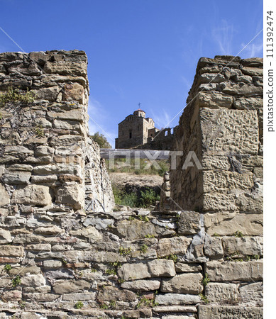 Shaonin temple on the southeastern spur of Mount Shoana. View from the west. Village named after Kosta Khetagurov, Karachay district. Karachay-Cherkessia. Russia 111392474