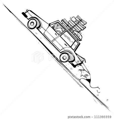 Man struggling to push a car up a hill Man struggling to push a car up a hill 111393359