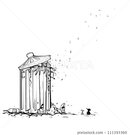Mysterious creature lurking in a trash can 111393360