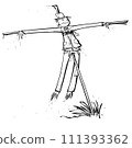 A raggedy scarecrow blowing in the wind 111393362