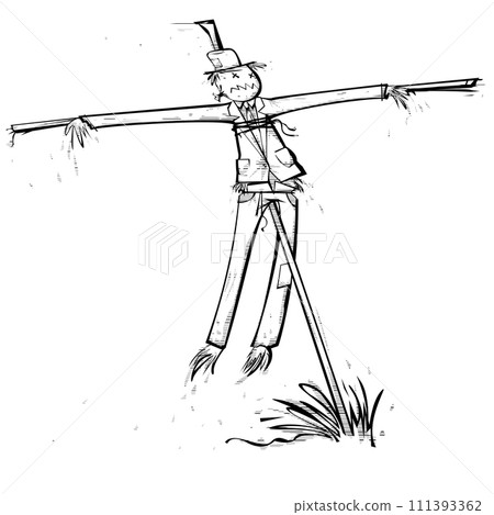 A raggedy scarecrow blowing in the wind 111393362