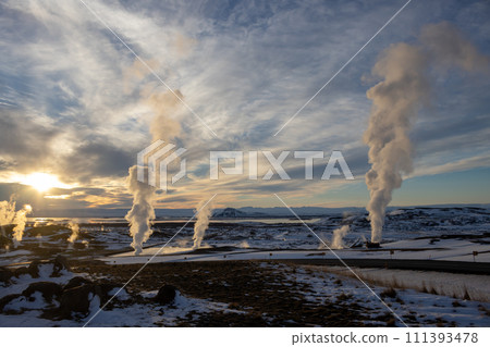 Early evening at Myvatn Geothermal Park area, Iceland 111393478