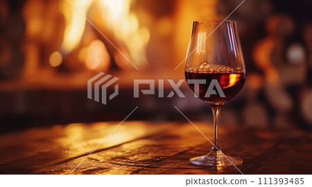 A relaxing evening by the fireplace, enjoying a glass of port wine with friends A relaxing evening by the fireplace, enjoying a glass of port wine with friends 111393485