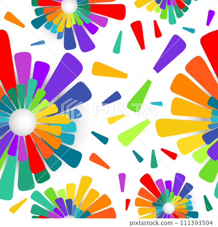 Rainbow flowers seamless pattern. hand drawing. Not AI, Vector illustration 111393504