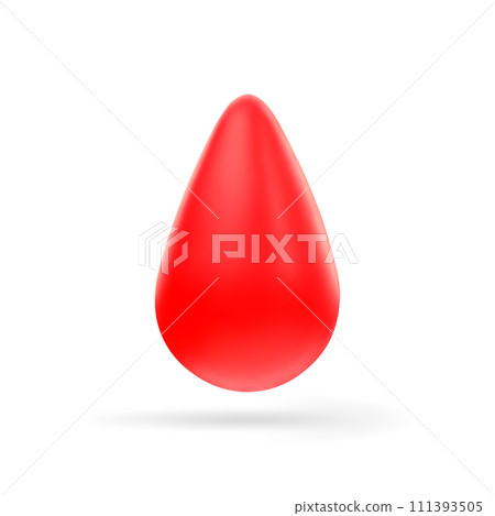 3D Cartoon Red Blood Drop. Design Element for Medicine Concepts, World Donor Day. Vector Illustration of 3D Render. 111393505