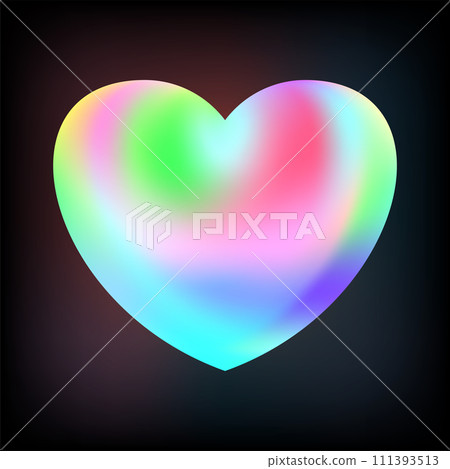 Holographic heart. Fluid liquid chrome heart shape. 3d y2k 111393513