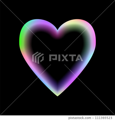 Holographic heart frame. Fluid liquid chrome heart shape. 111393523