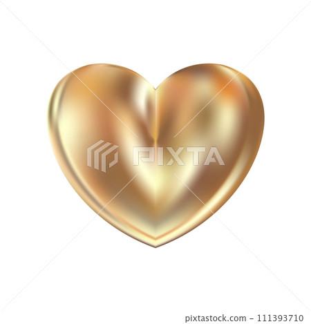 Golden realistic heart icon on white background. 3d vector illustration. 111393710