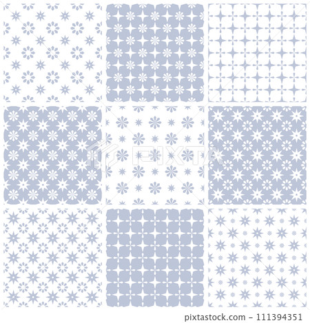 Set of Seamless Geometric Floral Patterns. Vector Art. 111394351