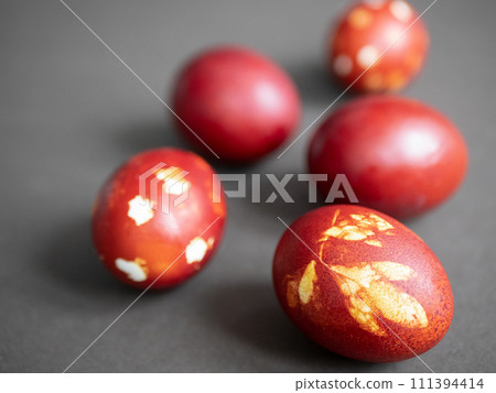 Easter eggs common during the season of Easter. Tradition of the staining of Easter eggs with the color red Easter eggs common during the season of Easter. Tradition of the staining of Easter eggs with the color red 111394414