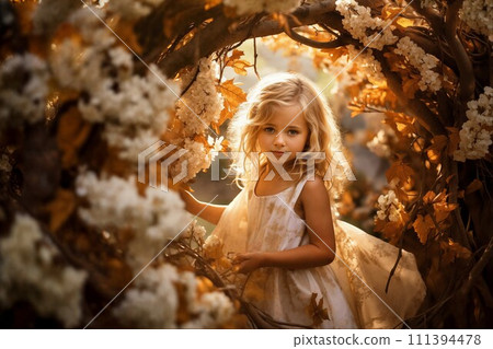 AI-generated content. Little Girl in Spring Blossom Wonderland 111394478