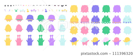 Character builder illustration of cute space monsters. Vector creator. Hand drawn flat cartoon elements 111396320
