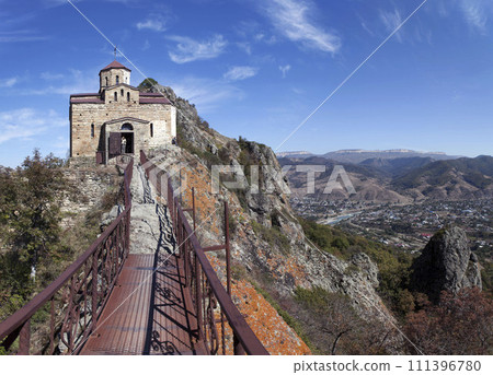 Shaonin temple on the southeastern spur of Mount Shoana. View from the south. Village named after Kosta Khetagurov, Karachay district. Karachay-Cherkessia. Russia 111396780