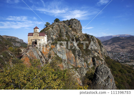 Shaonin temple on the southeastern spur of Mount Shoana. View from the south. Village named after Kosta Khetagurov, Karachay district. Karachay-Cherkessia. Russia 111396783