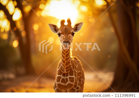 Baby Giraffe in Golden Sunset Baby Giraffe in Golden Sunset 111396991
