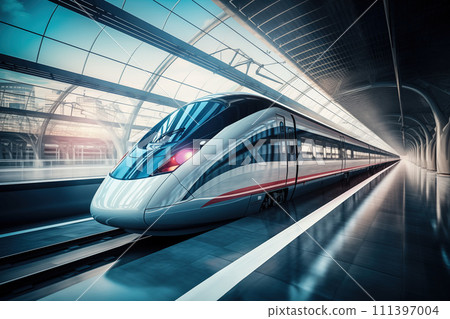 Modern high speed train in futuristic train station Modern high speed train in futuristic train station 111397004