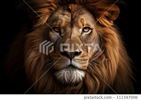 Majestic Lion Portrait on Dark Background 111397006