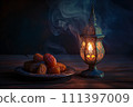Ramadan Lantern and plate of Figs 111397009