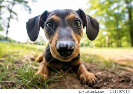 Dachshund Puppy in Lush Field Dachshund Puppy in Lush Field 111397013