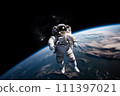 Astronaut Floating Above Earth in Space 111397021