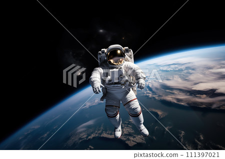 Astronaut Floating Above Earth in Space 111397021
