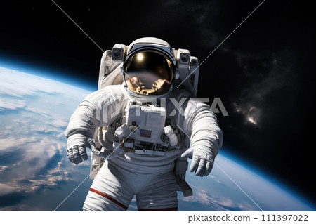 Astronaut Floating Above Earth in Space 111397022