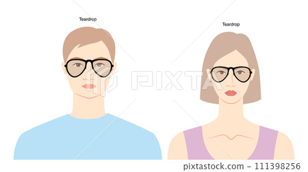 Teardrop Shape Aviator frame glasses on women and men flat character fashion accessory illustration. Sunglass 111398256