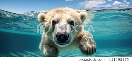 A polar bear swimming underwater in the ocean, Ai Generated 111398375