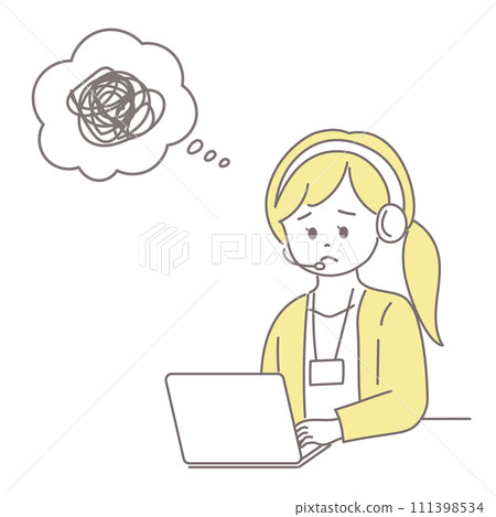 Illustration of a female operator with a troubled face 111398534