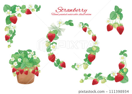 Cute strawberry material set drawn by watercolor 111398934