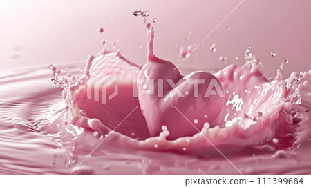 Pink heart like milk splashes, romantic food symbol, Ai Generated 111399684