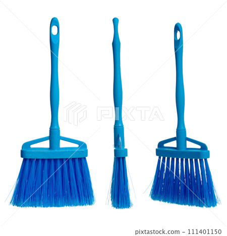Three plasticblue brooms Three plasticblue brooms 111401150