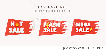 3d Set of tag sale for shopping online concept. icon isolated on white background. 3d rendering illustration. Clipping path. 111401944