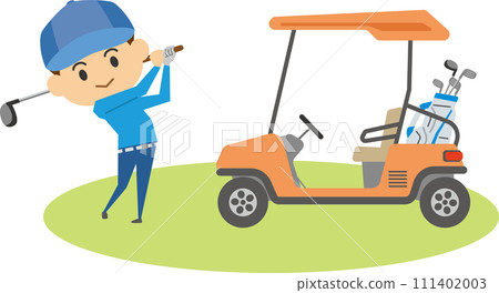 Image illustration of a man playing golf and a golf cart Image illustration of a man playing golf and a golf cart 111402003