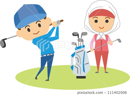 Image illustration of a man and a caddy playing golf Image illustration of a man and a caddy playing golf 111402006