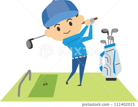 Image illustration of a man taking a swing at a golf driving range Image illustration of a man taking a swing at a golf driving range 111402015