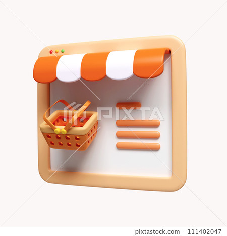 3d orange shopping icon for UI UX web mobile apps social media ads designs. icon isolated on white background. 3d rendering illustration. Clipping path. 111402047