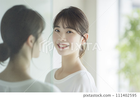 Woman reflected in the mirror (AI generated image) 111402595