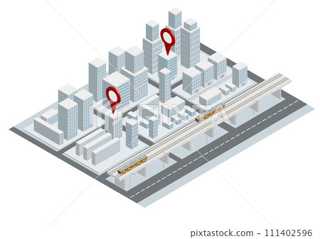 Isometric cityscape illustration with skyscrapers, railways and roads 111402596