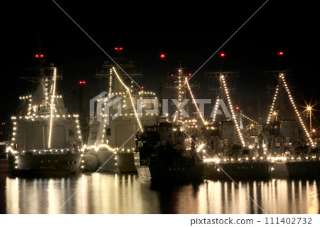 Maritime Self-Defense Force's electric light display at Sasebo Port Maritime Self-Defense Force's electric light display at Sasebo Port 111402732