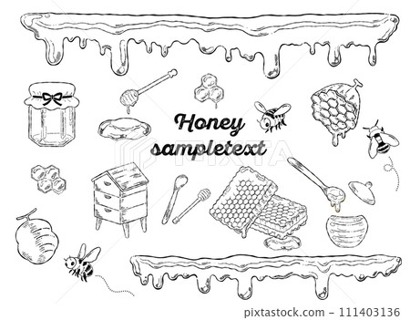 Line drawing_beekeeping honey illustration material set Line drawing_beekeeping honey illustration material set 111403136