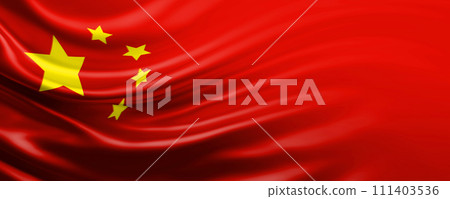 China flag waving in the wind with copy space, illustration 111403536