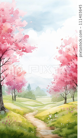 Hand drawn beautiful spring landscape illustration 111403645