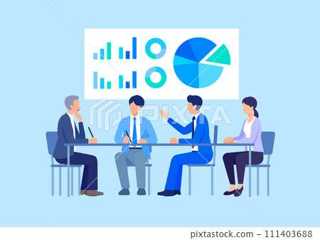 Illustration of a business scene with a graph Illustration of a business scene with a graph 111403688