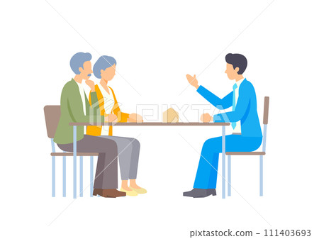 推銷員向一對老年夫婦解釋住房狀況 111403693