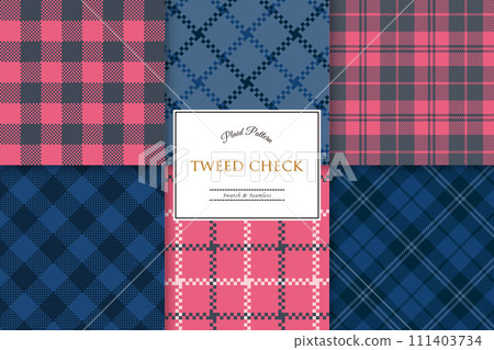 Tweed check pattern collection pink and navy 111403734