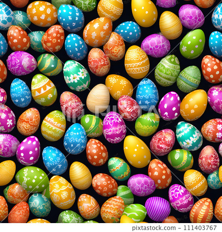 Seamless pattern of colorful easter eggs on black background. 111403767