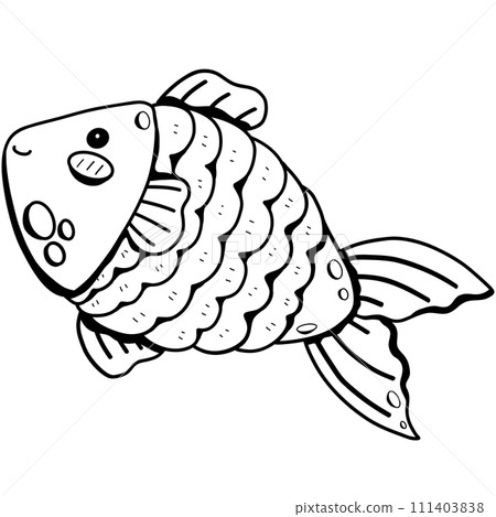 Hand drawn doodle fish. black line fishes in doodle ink style 111403838